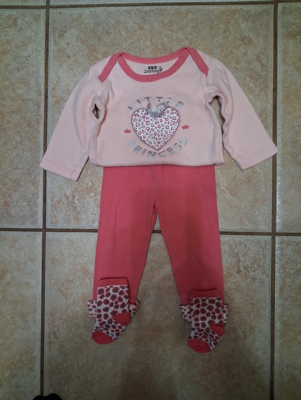 Darling Pink & Leopard Print Little Princess Two Piece Pant Set W Matching Socks
